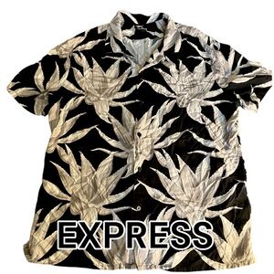 Express Monochrome Leaf Print Men's Shirt